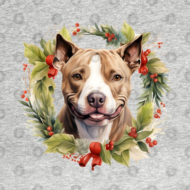 Christmas Pitbull Dog Wreath by Chromatic Fusion Studio